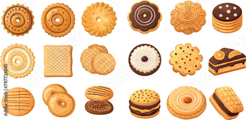 Biscuit cookie snacks. Vector cookies biscuits for teatime