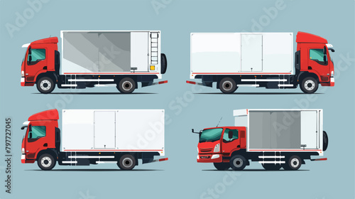 Cargo truck four angle set. Truck with open cargo doo © Hassan