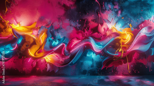 Abstract graffiti art with surreal shapes and vibrant neon colors that captivate the eye and challenge the mind. photo