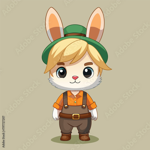 Chibi-style Rabbit Farmer Half-Side View Full-Length photo