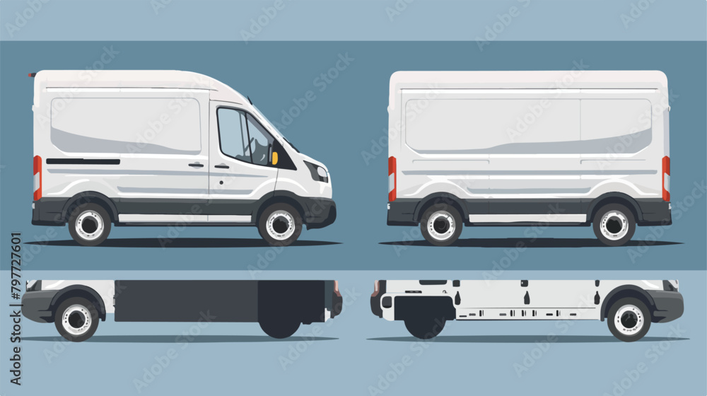 Cargo van set with open tailgate. Side view and background