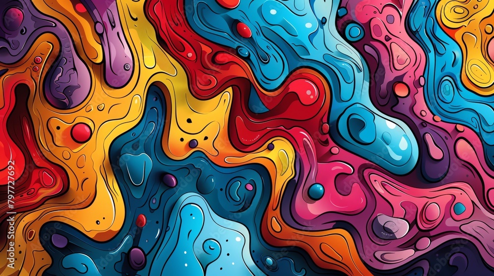 Abstract blobs and squiggles, playful and artistic, vector illustration, multicolored, smooth edges, no clear patterns
