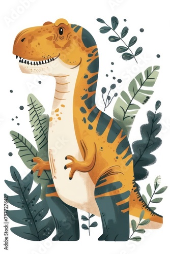 flat illustration of tyrannosaurus with calming colors