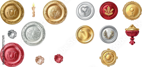 Red gold silver wax stamps. Decorative candle seal postage stamp set