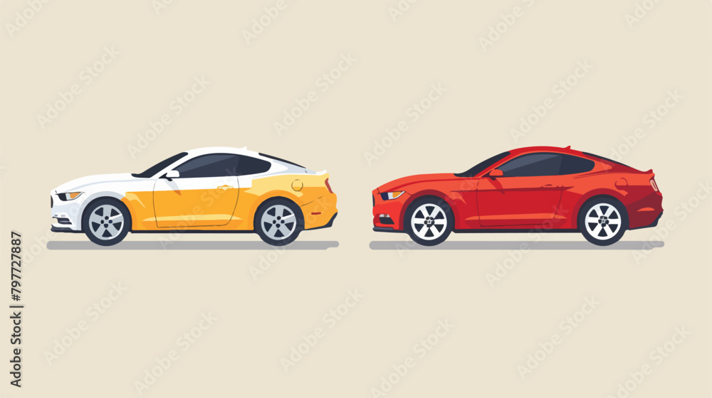 Cars side view and front view. Vector flat style illustration