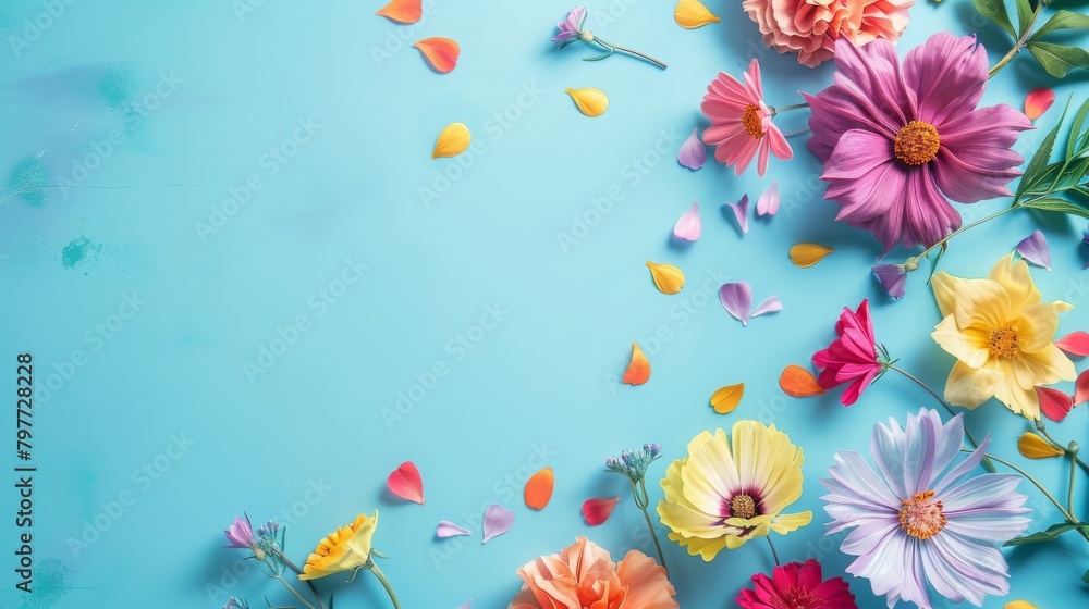 Obraz premium Vibrant Floral Arrangement on Light Blue Background