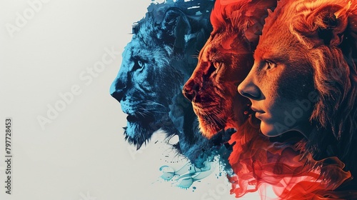 a chimera with each head representing a different aspect of the company marketing, development, finance, showing how leadership must manage and unify diverse elements