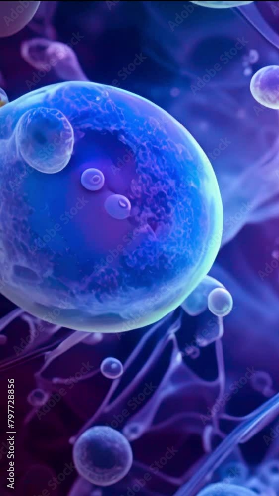 Vertical 3D Animation of Cell division under a microscope. Dividing and ...