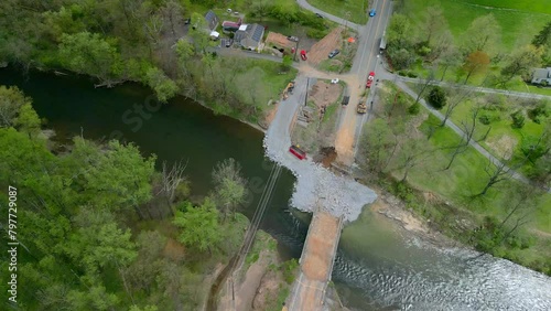 Aerial drone view of bridge construction. photo