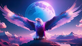満月の夜空に羽ばたく鷲