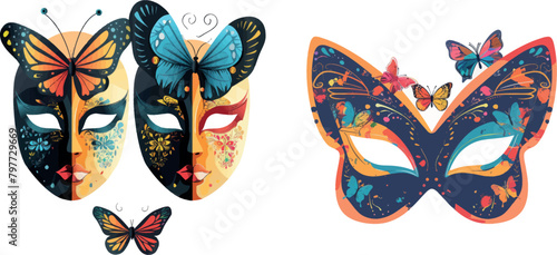 Vector mask silhouette and colored mask in butterfly colors