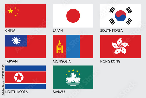 East Asian countries flags vector