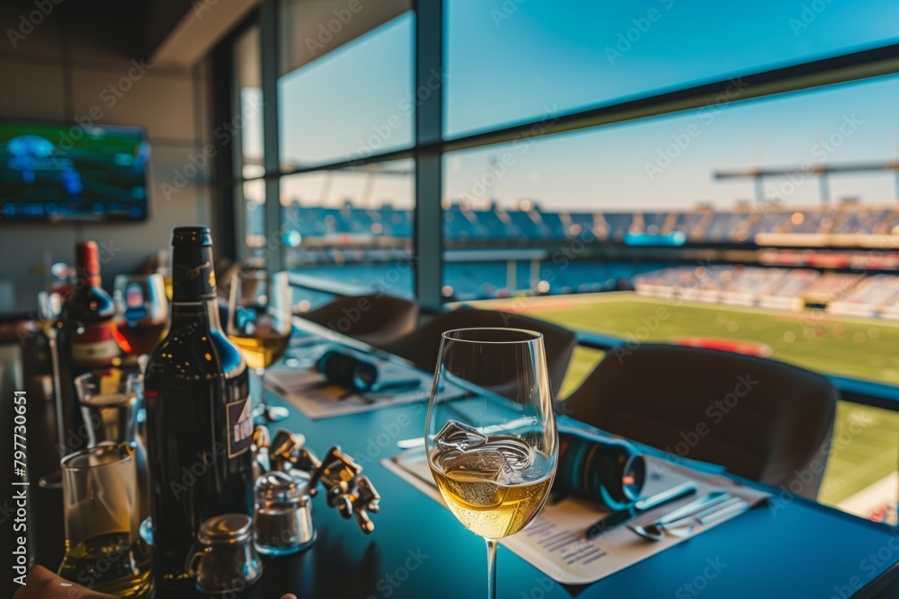 Wine served in an exclusive room with views in a football stadium Stock ...