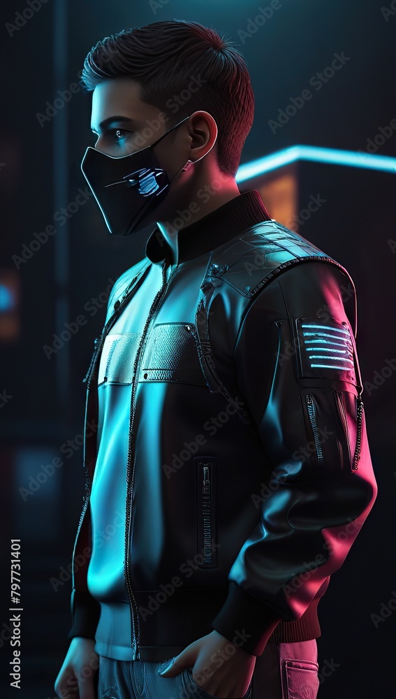 person in uniform with gun nightclub Futuristic Cyberpunk  4K Isometric Illustration