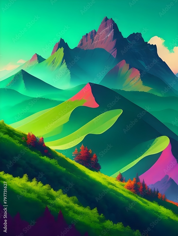 landscape with mountains - obrazy, fototapety, plakaty 