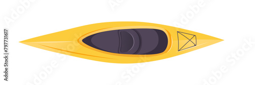 Kayak top view vector illustration. Aerial view of sea boat. Water vessel. Sport and vacation