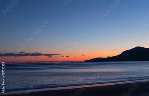 Sunset at the Yanışlı beach and orange sky and Mediterranean Sea