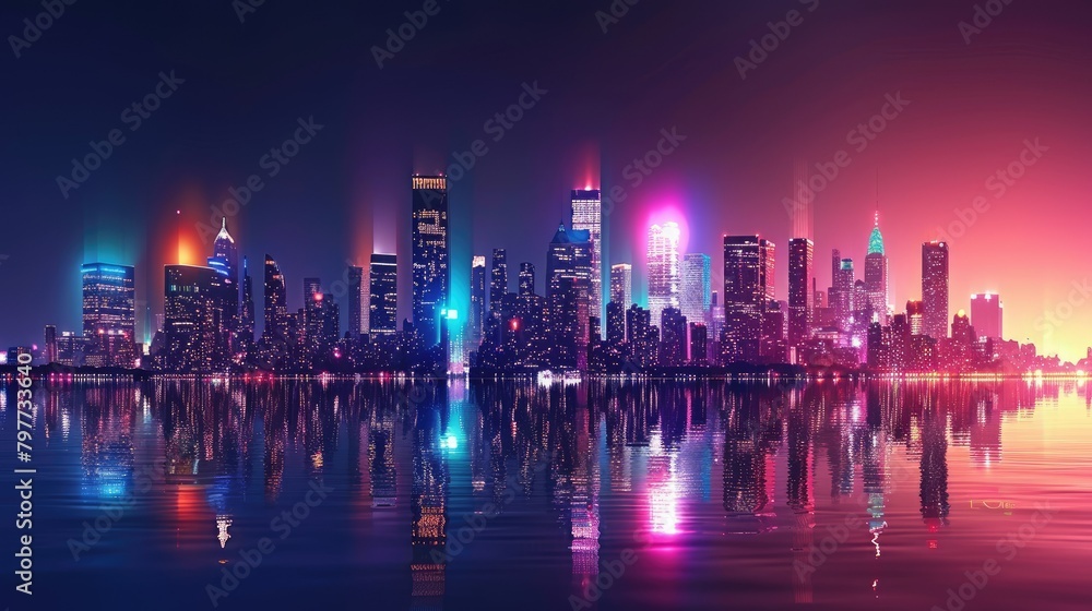 Fototapeta premium Futuristic city skyline with glowing lights