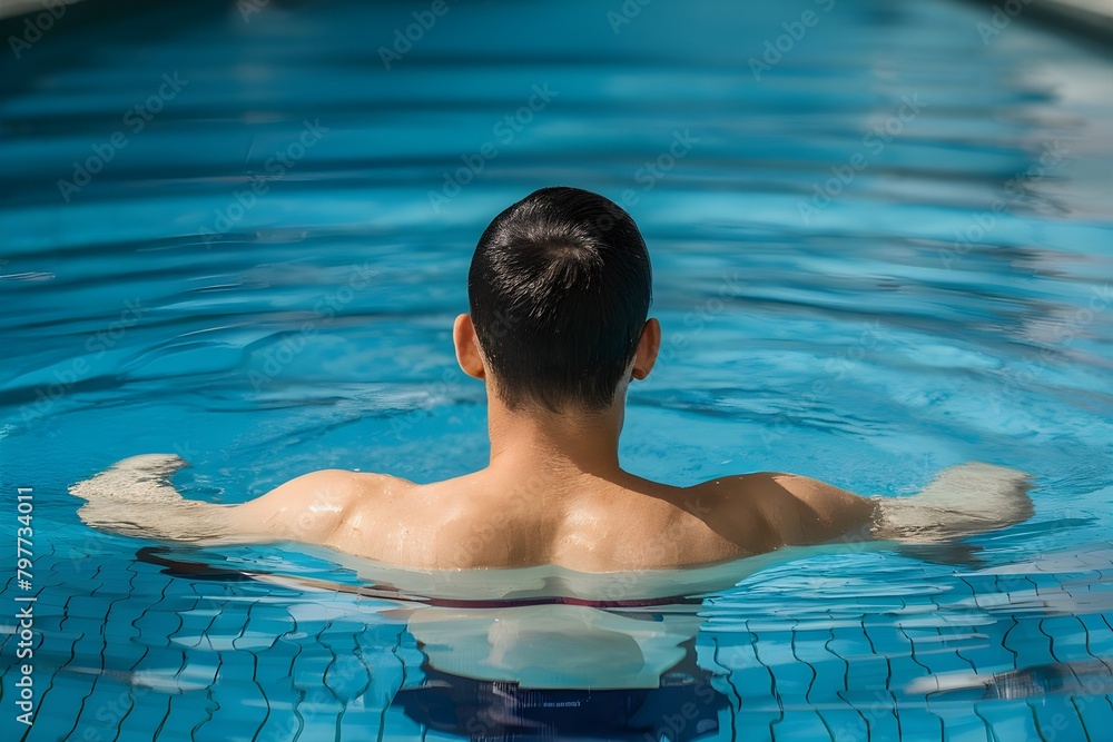 person relaxing in the pool, man in swimming pool