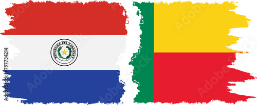 Benin and Paraguay grunge flags connection vector