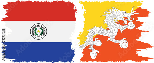 Bhutan and Paraguay grunge flags connection vector