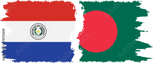 Bangladesh and Paraguay grunge flags connection vector