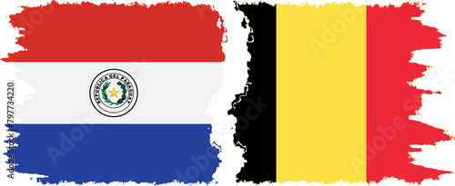 Belgium and Paraguay grunge flags connection vector