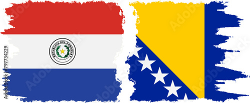 Bosnia and Herzegovina and Paraguay grunge flags connection vector