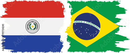 Brazil and Paraguay grunge flags connection vector