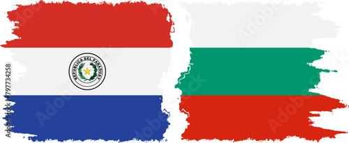 Bulgaria and Paraguay grunge flags connection vector