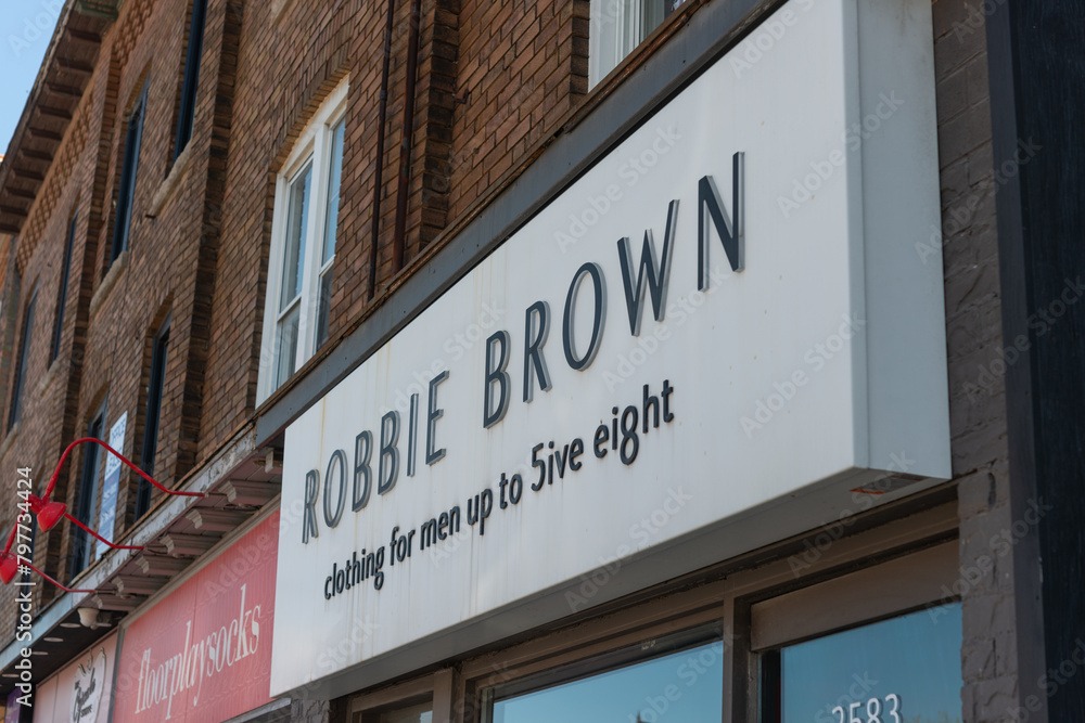 exterior building and sign of Robbie Brown, a men's clothing store ...