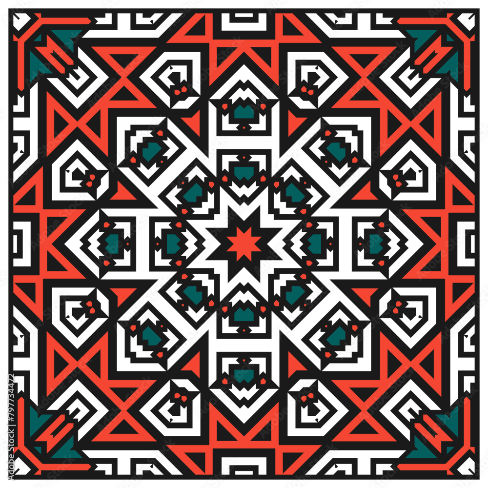 Geometric pattern for bandana, neckerchief, square tablecloth or other. Version No. 3. Vector illustration Geometric pattern for bandana, neckerchief, square tablecloth or other. Version No. 3. Vector illustration
