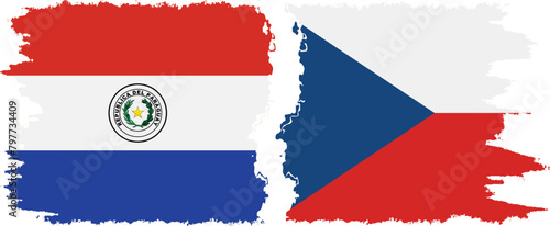 Czech and Paraguay grunge flags connection vector