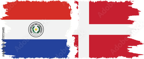 Denmark and Paraguay grunge flags connection vector photo