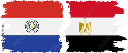 Egypt and Paraguay grunge flags connection vector