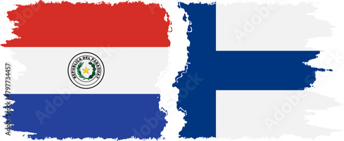 Finland and Paraguay grunge flags connection vector