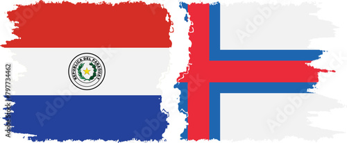 Faroe Islands and Paraguay grunge flags connection vector