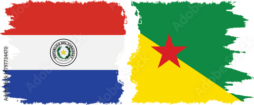 French Guiana and Paraguay grunge flags connection vector