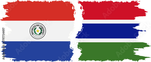 Gambia and Paraguay grunge flags connection vector