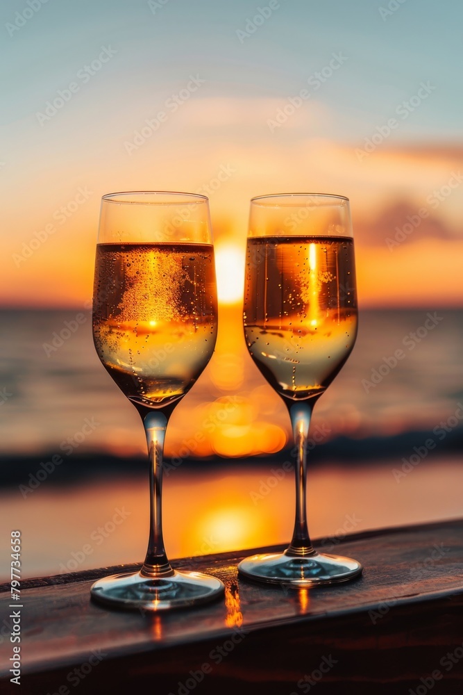 Two Wine Glasses on Wooden Table