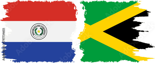 Jamaica and Paraguay grunge flags connection vector