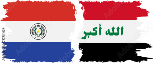 Iraq and Paraguay grunge flags connection vector