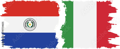 Italy and Paraguay grunge flags connection vector