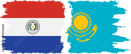 Kazakhstan and Paraguay grunge flags connection vector
