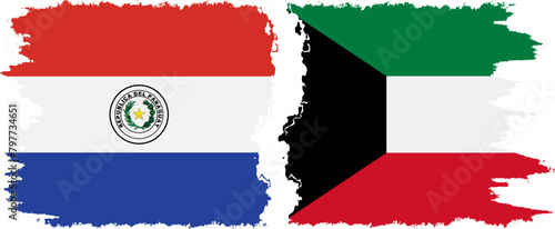 Kuwait and Paraguay grunge flags connection vector