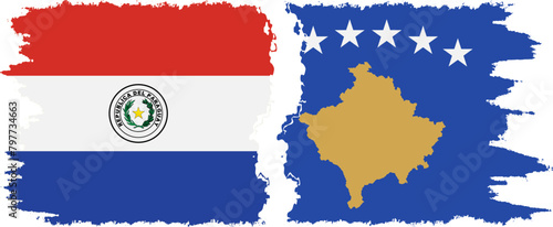 Kosovo and Paraguay grunge flags connection vector