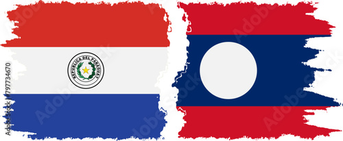 Laos and Paraguay grunge flags connection vector