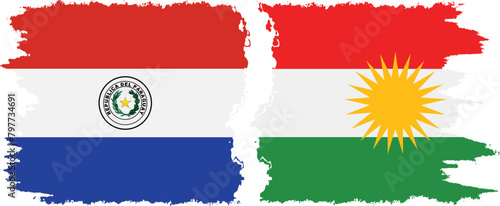 Kurdistan and Paraguay grunge flags connection vector photo