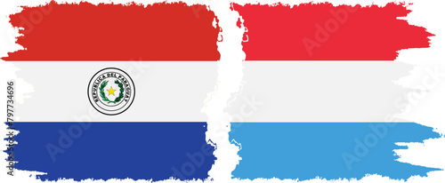 Luxembourg and Paraguay grunge flags connection vector