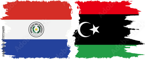 Libya and Paraguay grunge flags connection vector